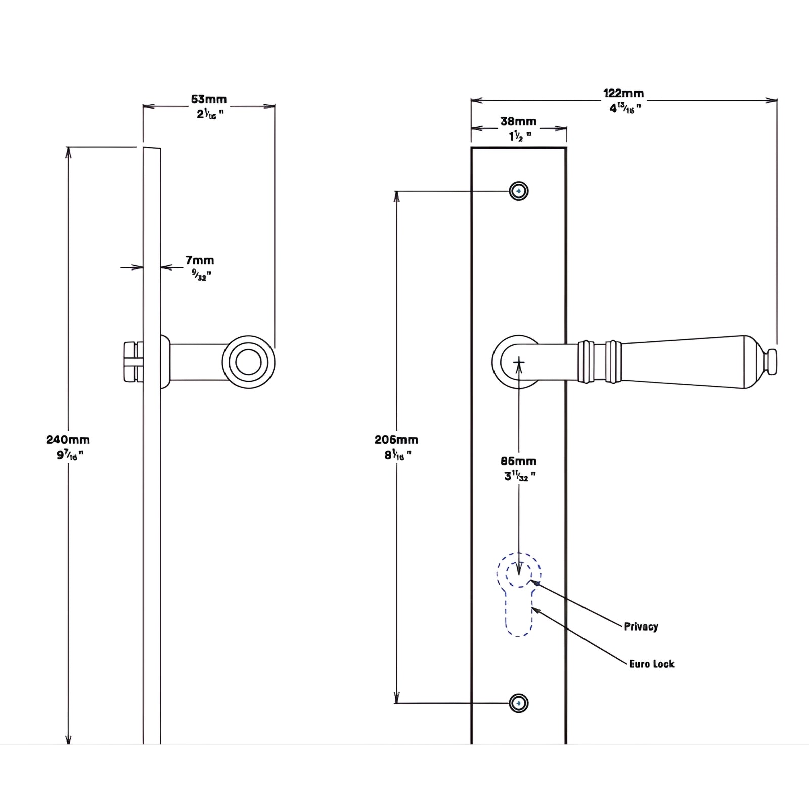 Line Drawing Iver Sarlat Lever Rectangular Backplate Entrance Kit with High Security Lock Brushed Gold 16200KENTR60KT - The Blue Space