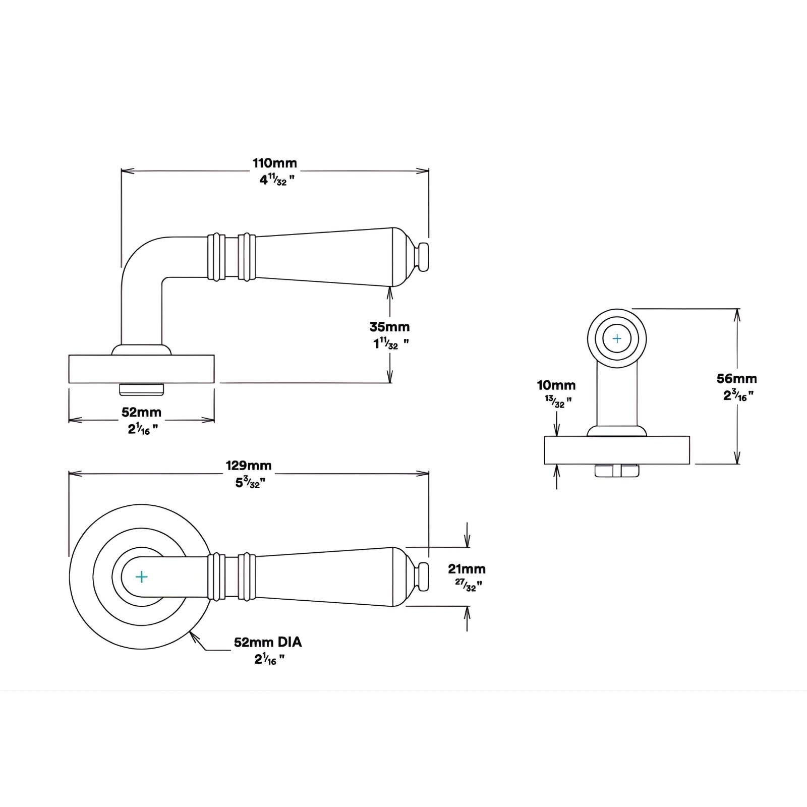 Line Drawing Iver Sarlat Lever Round Rose Passage Kit Brushed Brass 9199KPASS60 - The Blue Space
