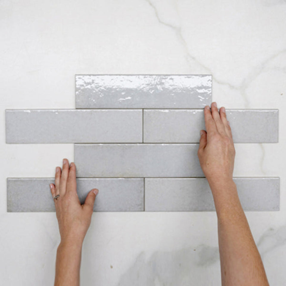 Light Grey Andrea Subway Tile Textural Gloss 75 x 300 x 8mm Italian Porcelain