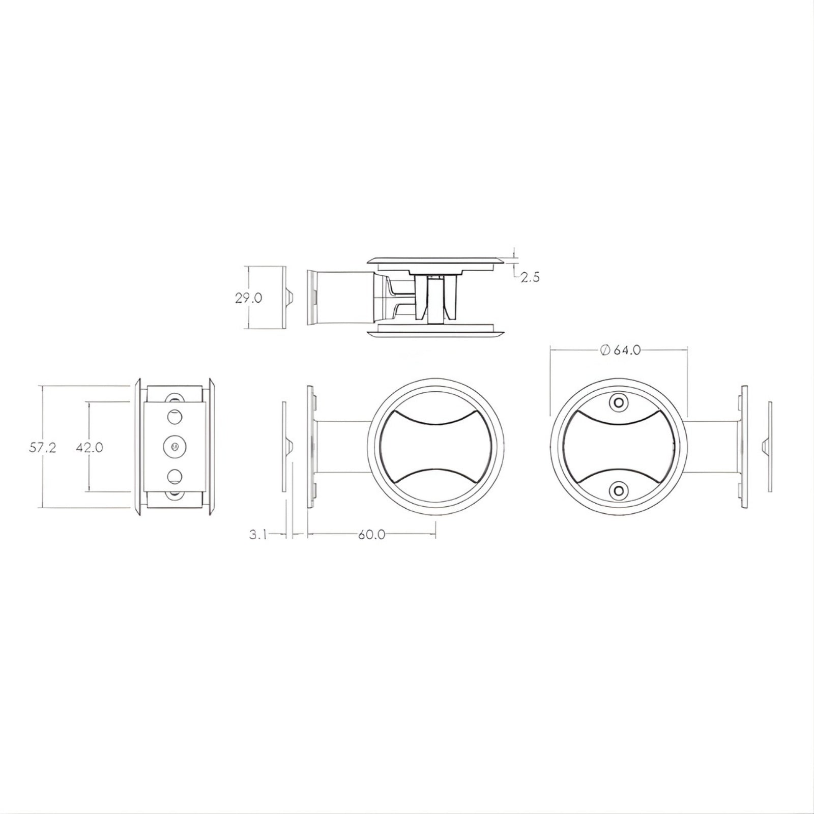 Line Drawing Lockwood Symmetry Round Cavity Sliding Door Passage Set Satin Pearl Dp 7450SPDP - The Blue Space