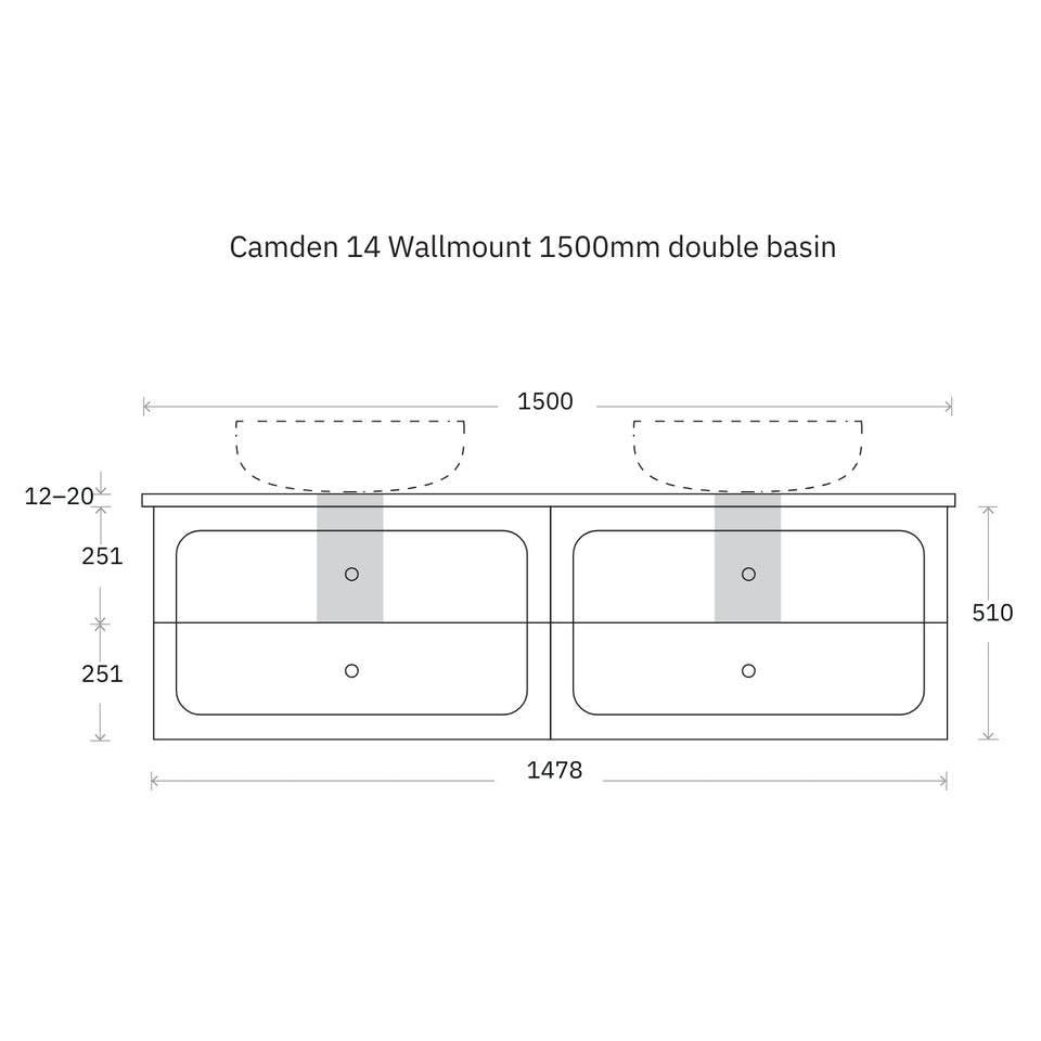 Marquis Camden Wall Hung Vanity with Caesarstone, Vasari or Dekton Top