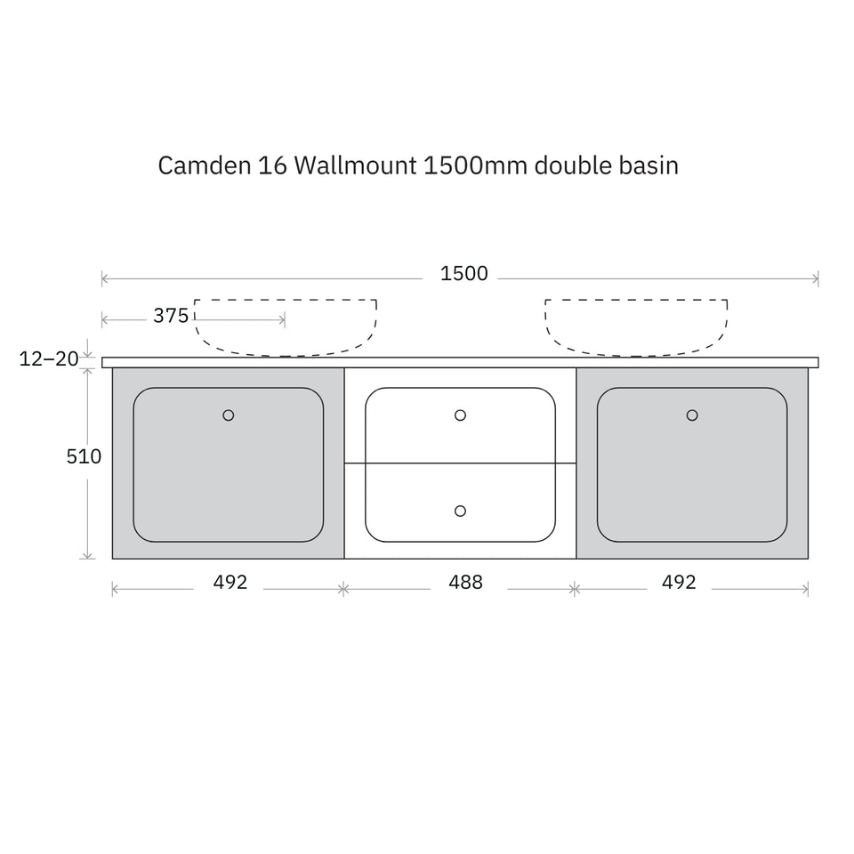 Marquis Camden Wall Hung Vanity with Caesarstone, Vasari or Dekton Top