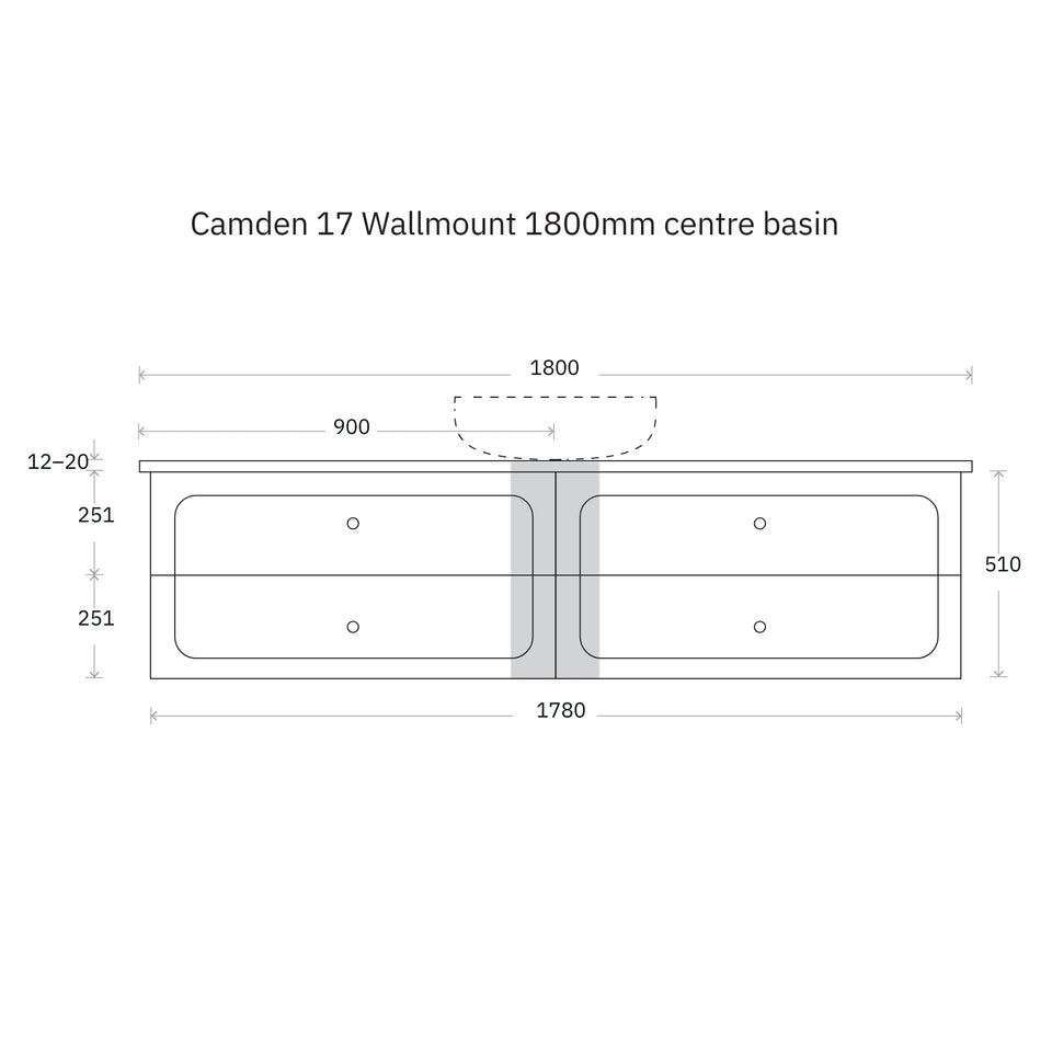 Marquis Camden Wall Hung Vanity with Caesarstone, Vasari or Dekton Top