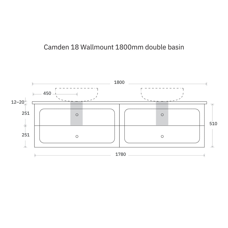 Marquis Camden Wall Hung Vanity with Caesarstone, Vasari or Dekton Top