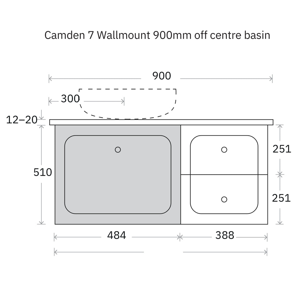 Marquis Camden Wall Hung Vanity with Caesarstone, Vasari or Dekton Top