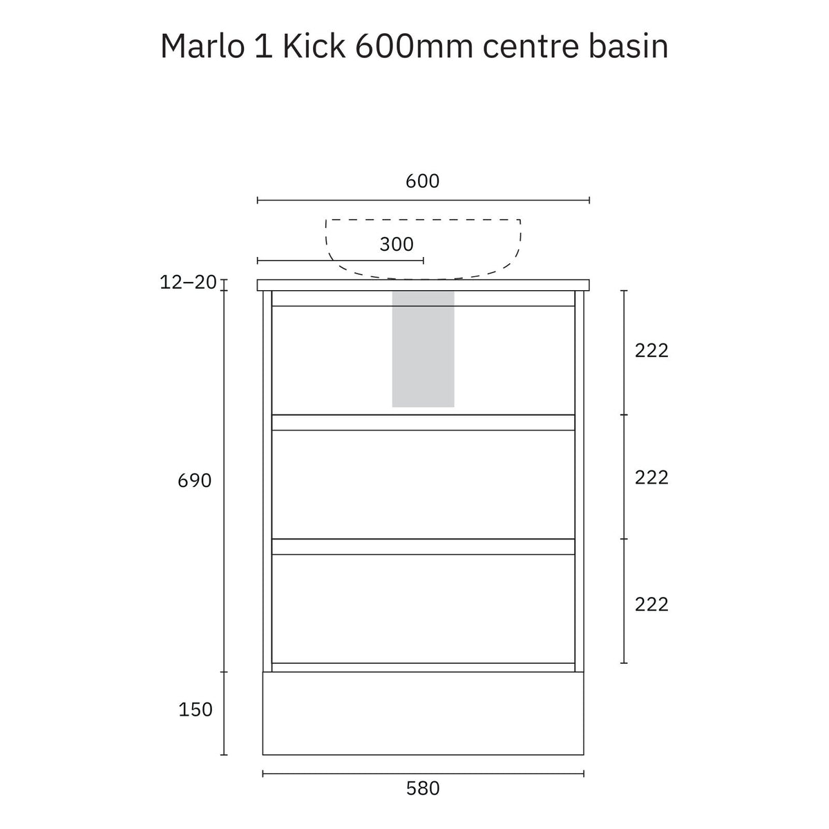 Technical Drawing Marquis Marlo Floor Standing Vanity with Kickboard and Symphony Top MARLO1-FS-ST - The Blue Space