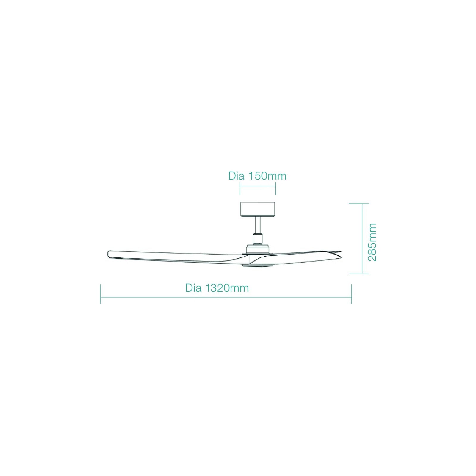 Line Drawing Martec Cordoba 1320mm DC Ceiling Fan with 15W LED Light Matte White/Oak MCDC1333WO - The Blue Space