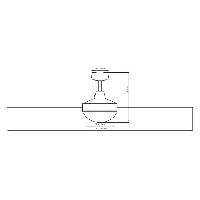Line Drawing Martec Lifestyle 1320mm 4 Blade Ceiling Fan with 24w LED Light White DLS1343W - The Blue Space
