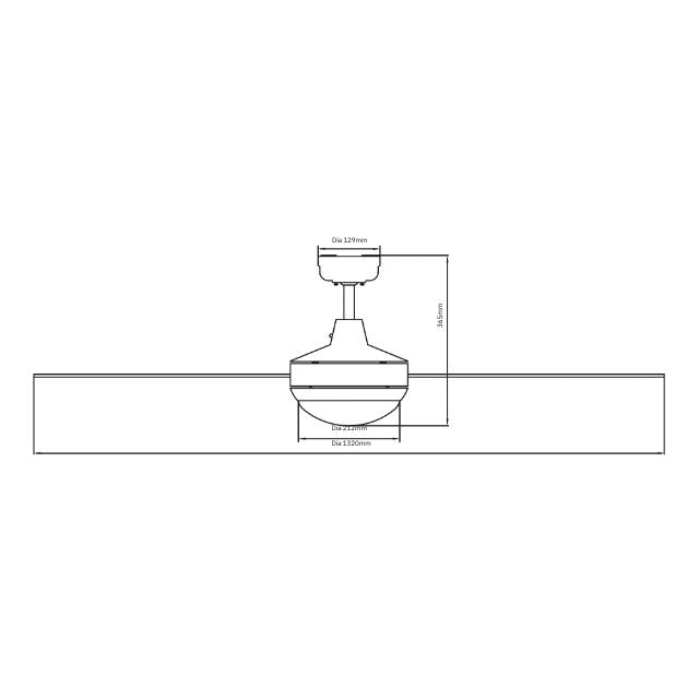 Line Drawing Martec Lifestyle 1320mm 4 Blade Ceiling Fan with Light 2 x E27 Brushed Aluminium DLS1344B - The Blue Space