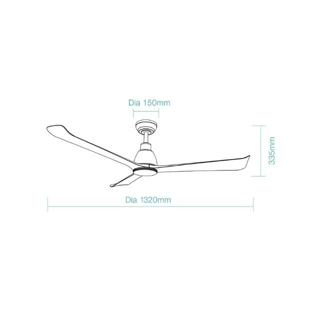 Line Drawing Martec Polo DC 1320mm Ceiling Fan with LED Light Matt White MDCP1333W - The Blue Space