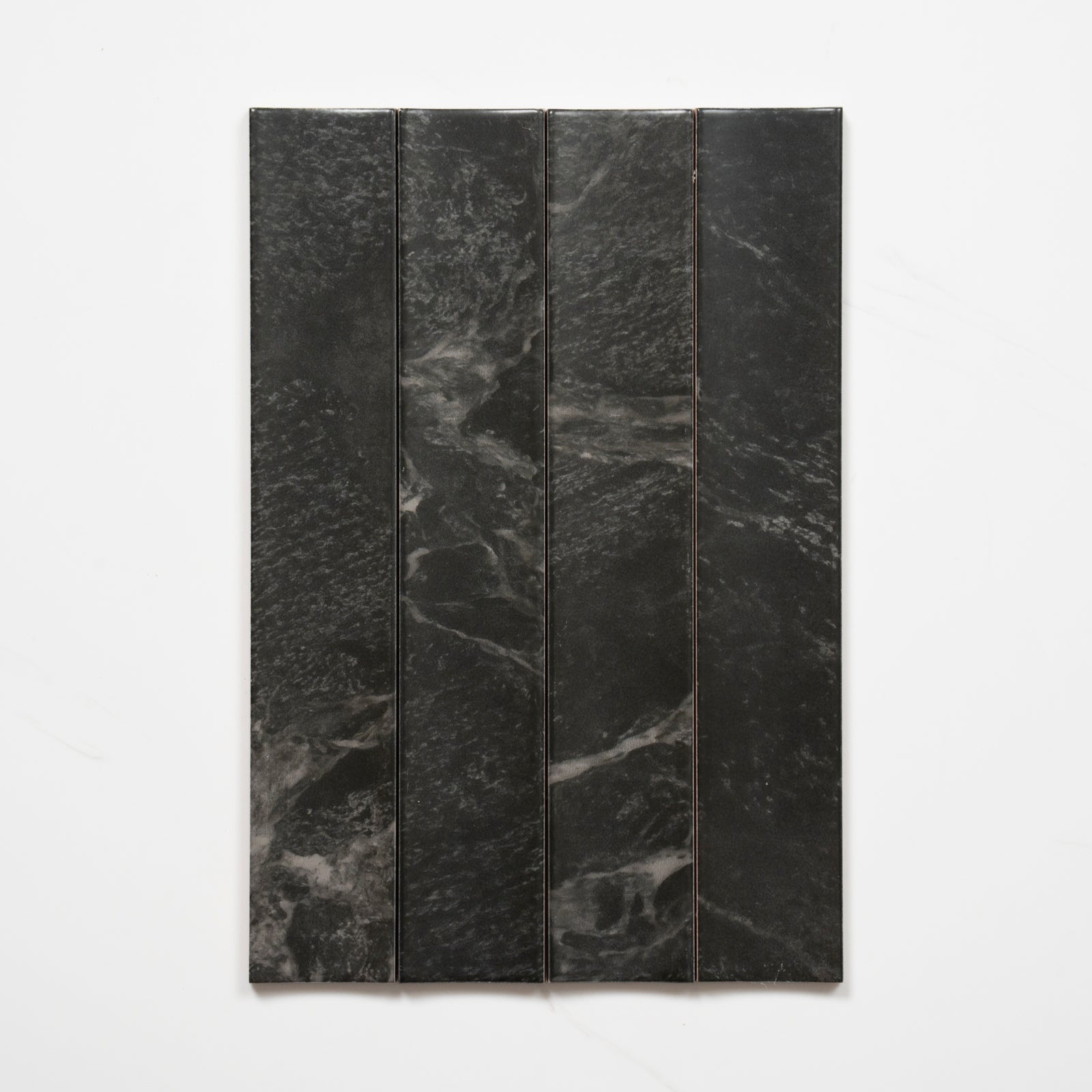 Pattern no Hand Matrix Black Marble Look Satin Porcelain Concave Subway Tile 50mm x 300mm AMIBKS13 - The Blue Space