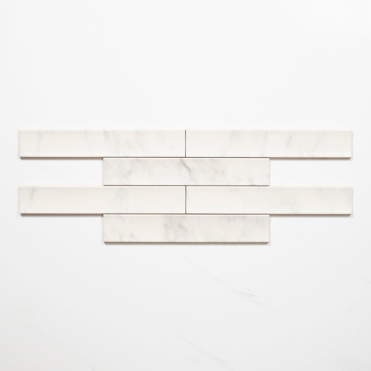 Alternative no Hand Matrix White Marble Look Satin Porcelain Concave Subway Tile 50mm x 300mm AMIWHS13 - The Blue Space