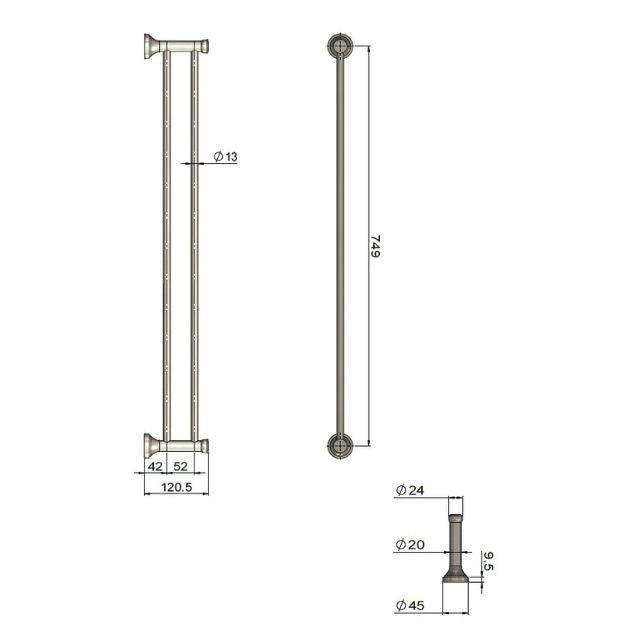 Meir Harrington Double Towel Rail 750mm Brushed Nickel