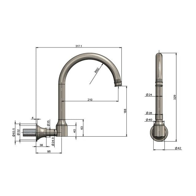 Meir Harrington Wall Mount Swivel Spout Brushed Nickel