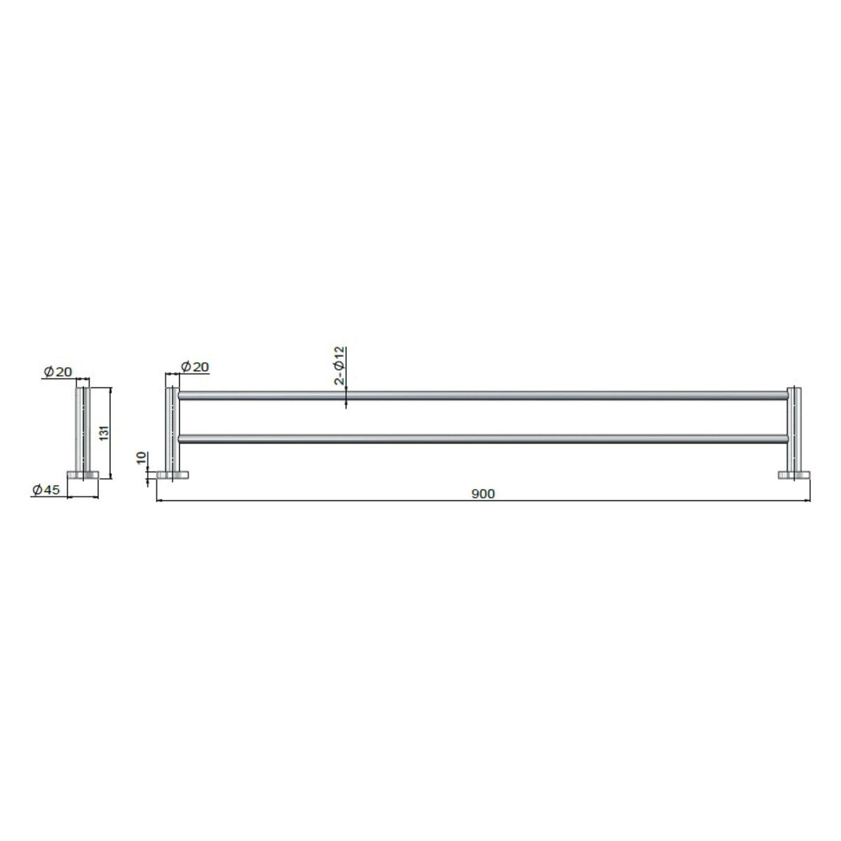 Technical Drawing Meir Round Double Towel Rail 900MM - Polished Chrome MR01-R90-C - The Blue Space