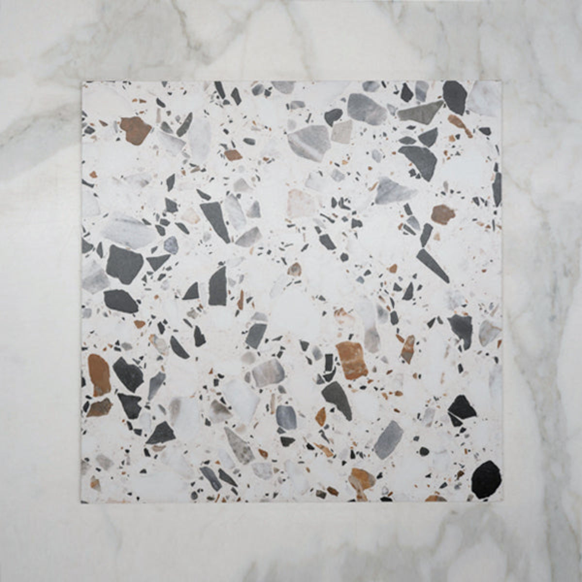 No Hand Mixed Clio Terrazzo Tile Tech Grip 600 x 600mm Porcelain - The Blue Space