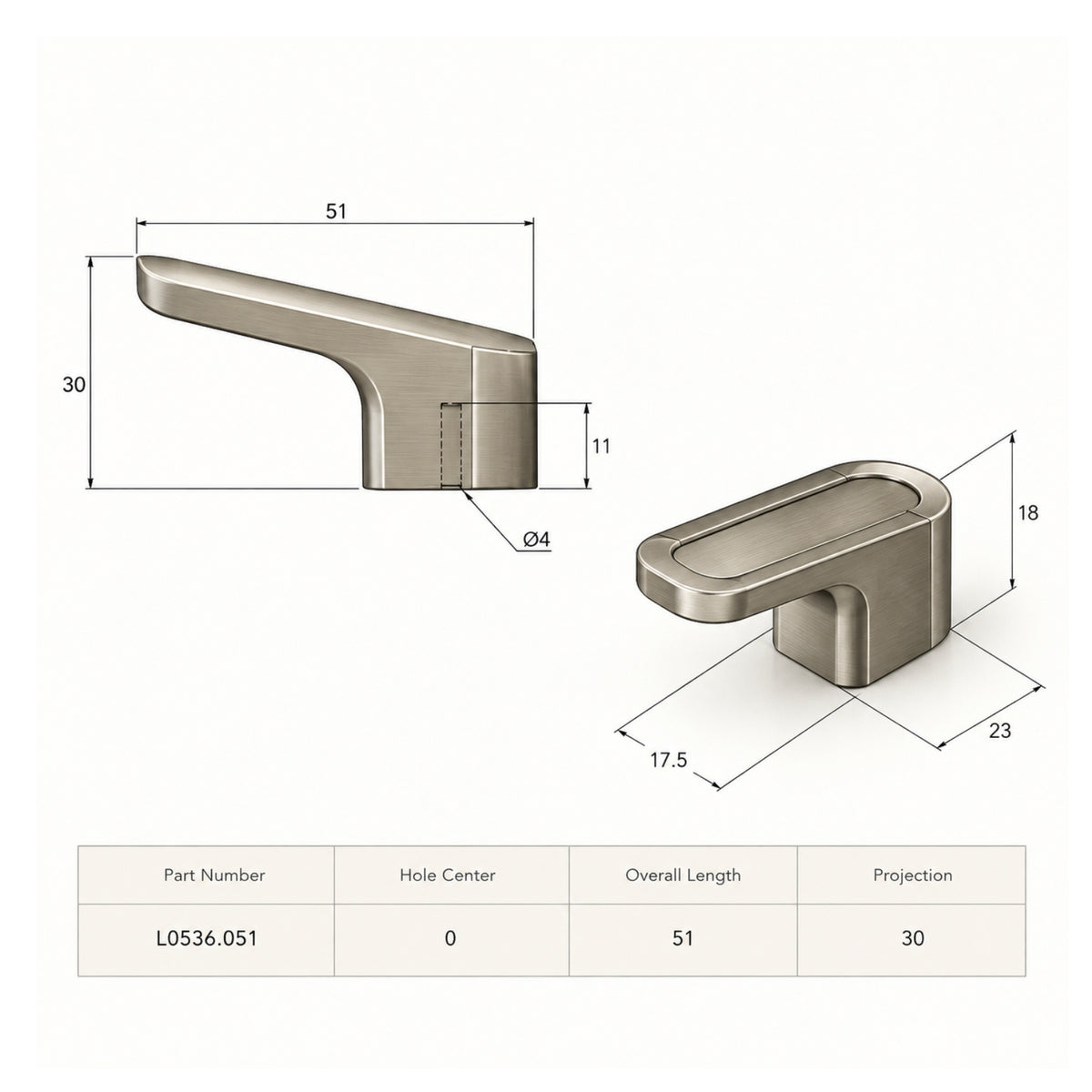 Line Drawing Momo Handles Luv Angled Knob 51mm Brushed Nickel L0536.051.BRN - The Blue Space