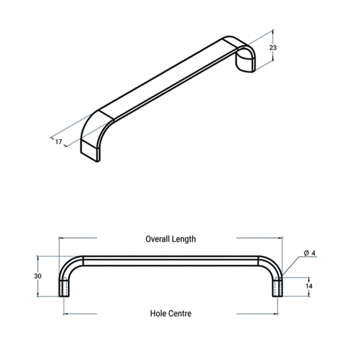 Line Drawing Momo Handles Sense Mini D Handle Dull Brushed Nickel SM0301.256.DBR - The Blue Space