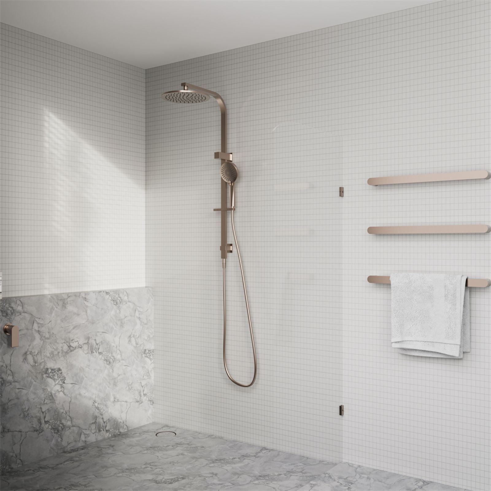 Lifestyle 2 Nero Bianca 240V Single Heated Towel Rail Brushed Bronze NR9025HBZ - The Blue Space