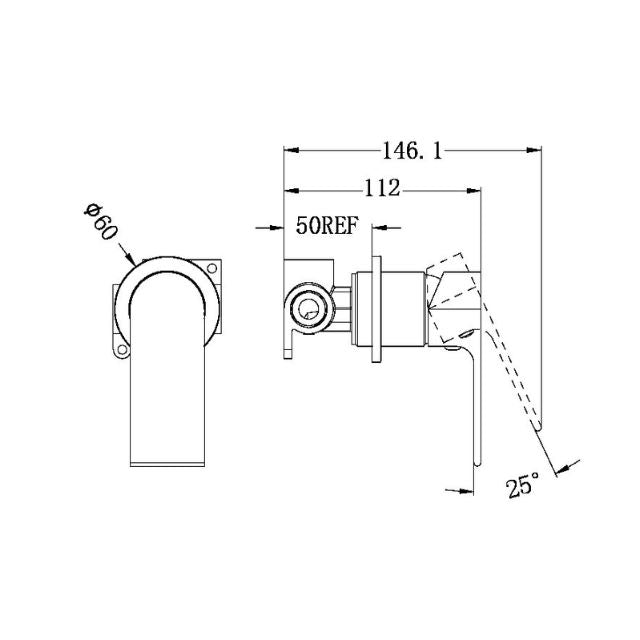 Technical Drawing Nero Bianca Shower Mixer 60mm Plate Brushed Bronze NR321511HBZ - The Blue Space