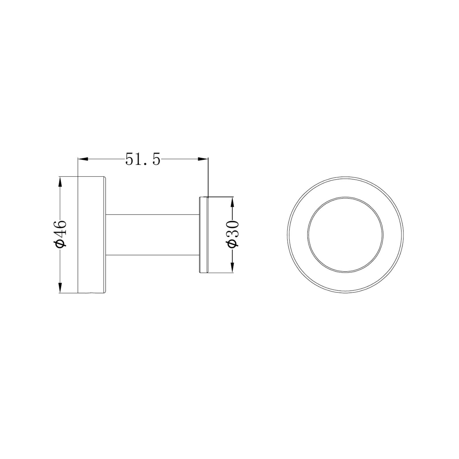 Technical Drawing Nero Dolce II Robe Hook Gun Metal NR2082GM - The Blue Space