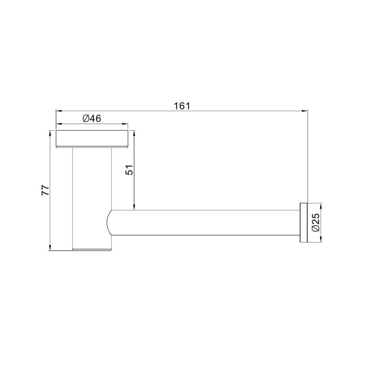 Technical Drawing Nero Dolce II Toilet Roll Holder Gun Metal NR2086GM - The Blue Space