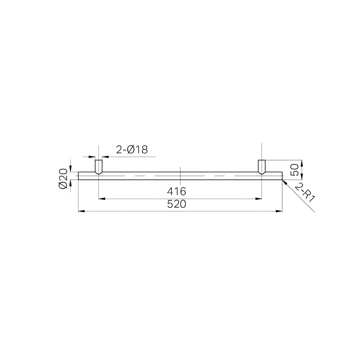 Line Drawing Nero Mecca 520mm Appliance Pull Handle Matte White 25F005MW - The Blue Space