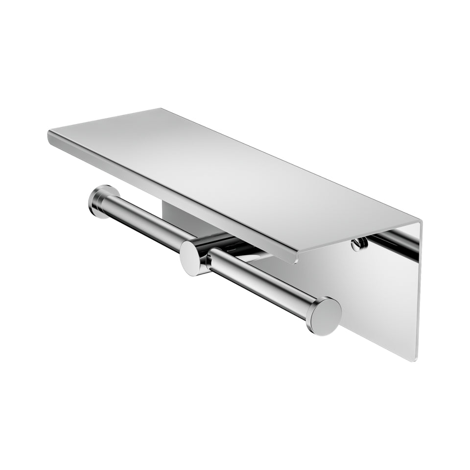 Nero Mecca Double Toilet Roll Holder With Shelf Chrome