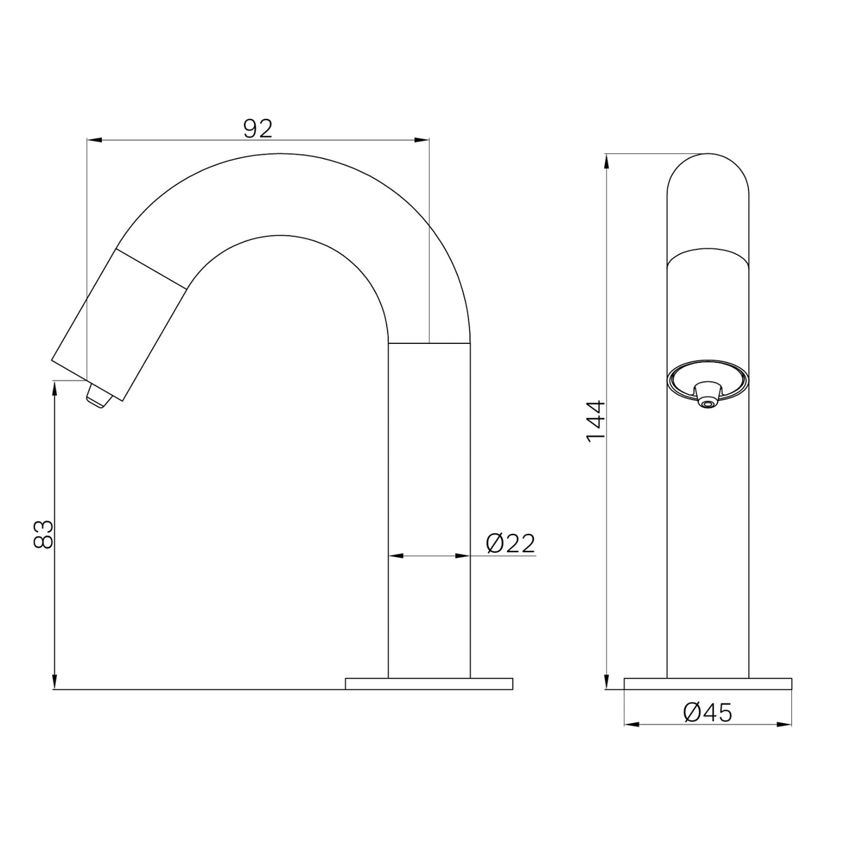 Technical Drawing Nero Mecca Hob Mounted Sensor Soap Dispenser Brushed Gold NR407BG - The Blue Space