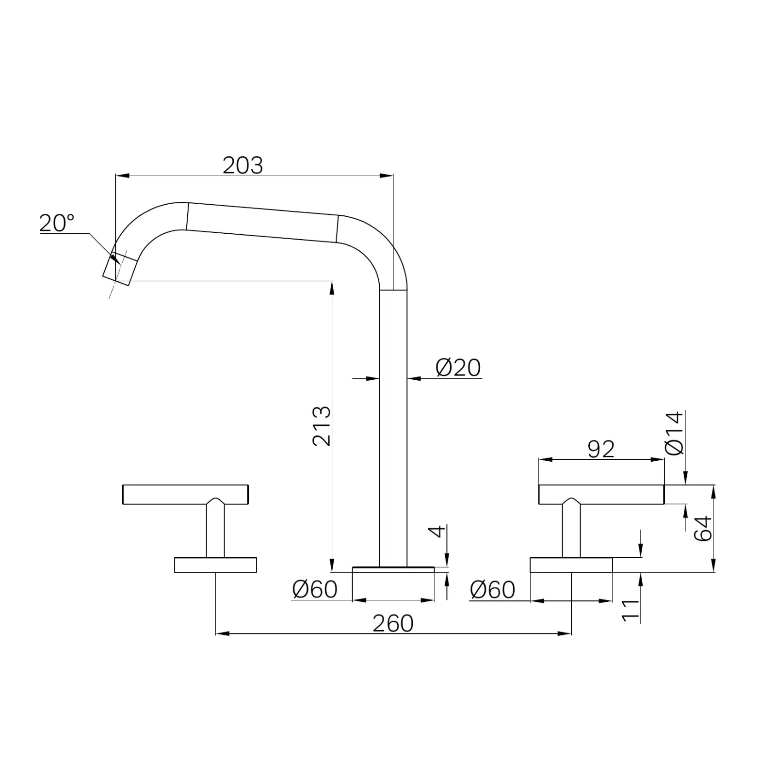 Technical Drawing Nero Mecca Lever Bath/Kitchen Set Edge Spout Brushed Nickel 25D005BN - The Blue Space