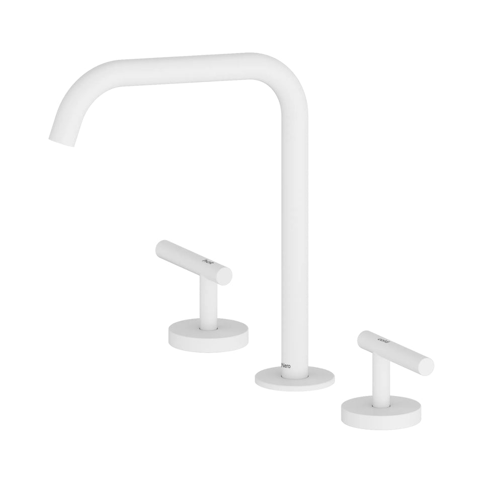 Nero Mecca Lever Bath/Kitchen Set Edge Spout Matte White
