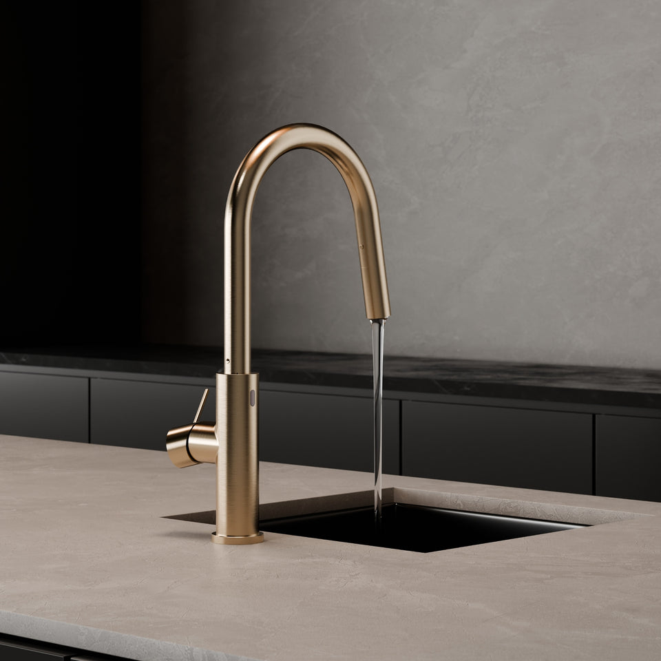Nero Mecca Smart Sensor Pull Out Kitchen Mixer Brushed Gold