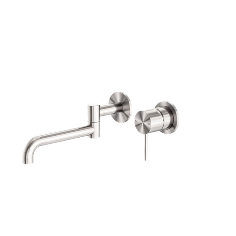 Nero Mecca Wall Basin/Bath Mixer Swivel Spout 225mm Brushed Nickel