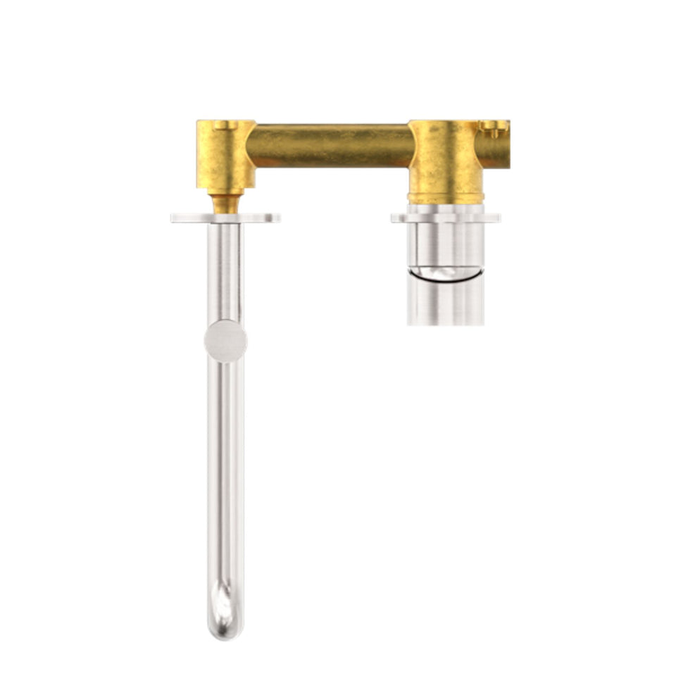 Nero Mecca Wall Basin/Bath Mixer Swivel Spout 225mm Brushed Nickel