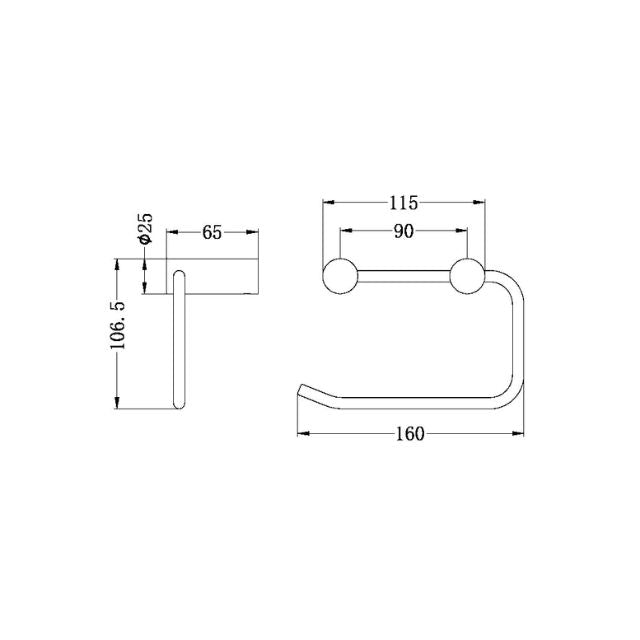 Technical Drawing Nero New Mecca Toilet Roll Holder Brushed Nickel NR2386BN - The Blue Space