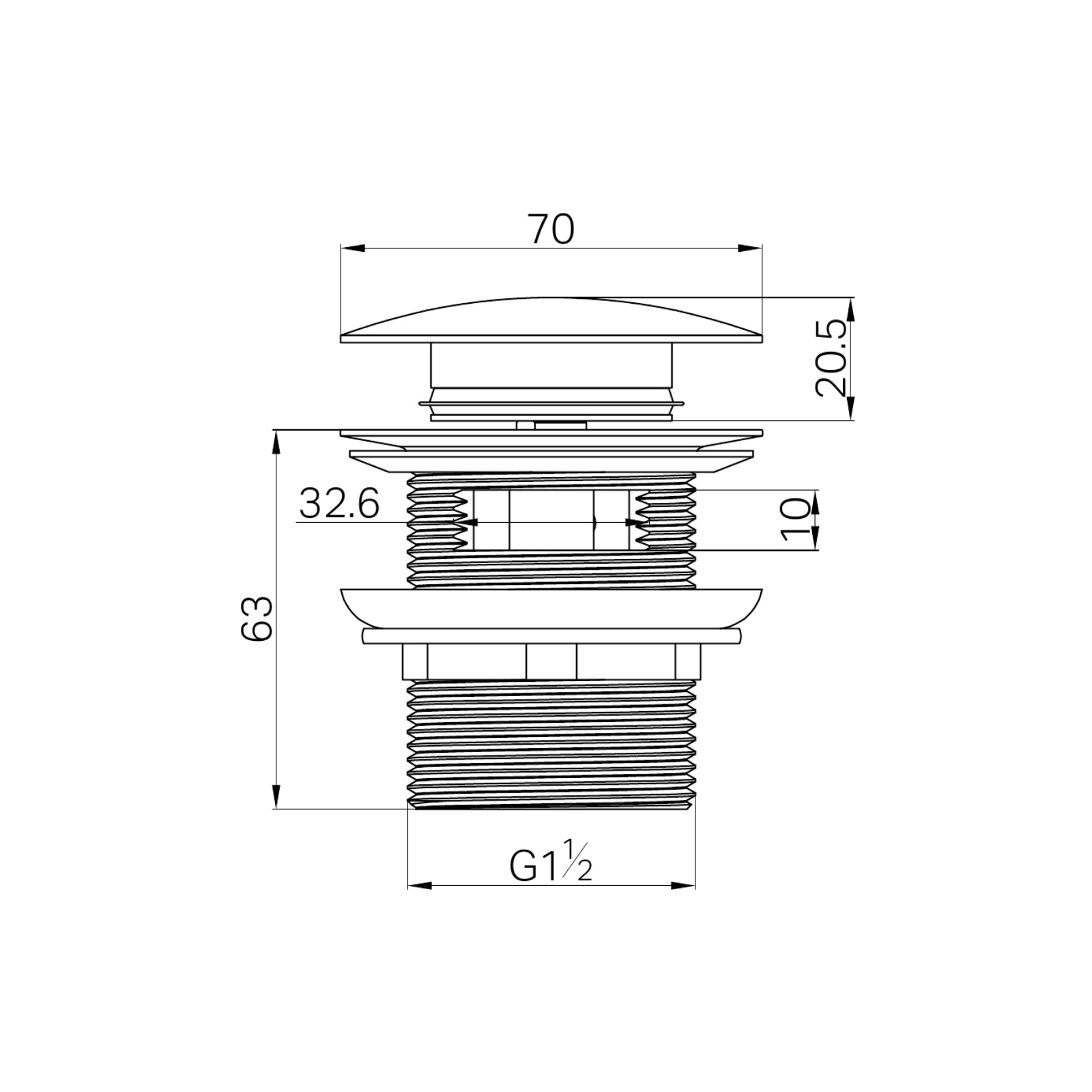 Technical Drawing Nero Pop Up Bath Waste 40mm With Overflow Brushed Bronze NRA710BZ - The Blue Space