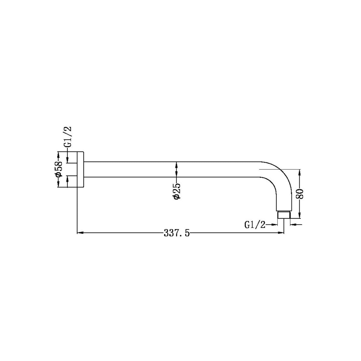 Technical Drawing 1 Nero Round Shower Arm 330m Length Chrome NR502CH - The Blue Space