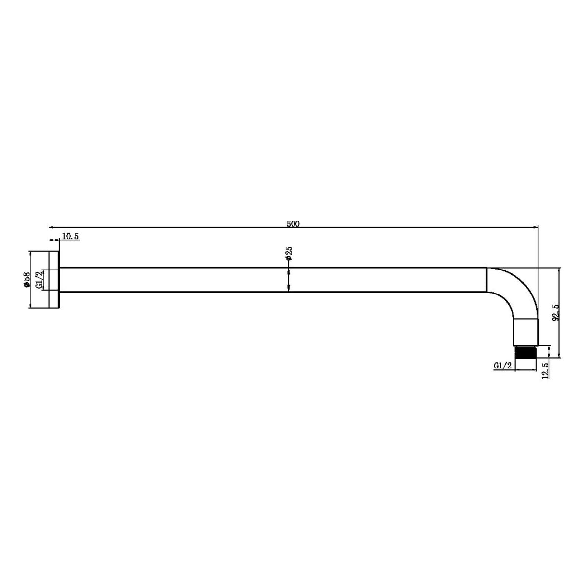 Technical Drawing 2 Nero Round Shower Arm 330m Length Chrome NR502CH - The Blue Space