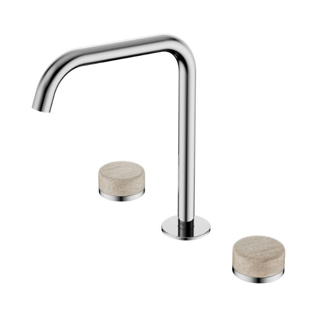 Nero Serenity Bath/Kitchen Set Edge Spout With Rome Travertine Handle Chrome