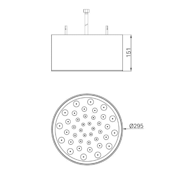 Technical Drawing Nero Serenity Ceiling Shower Head Matte Black 24D001MB - The Blue Space