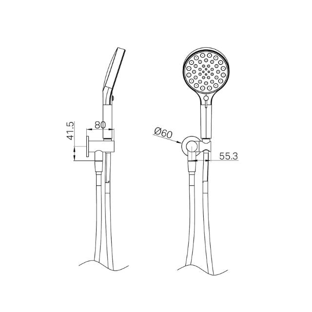Technical Drawing Nero Serenity Hand Held Shower Matte Black 24D071MB - The Blue Space