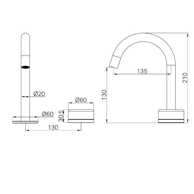 Technical Drawing Nero Serenity Progressive Basin Mixer Arc Spout With Carrara Handle Brushed Bronze 24E031BZ - The Blue Space