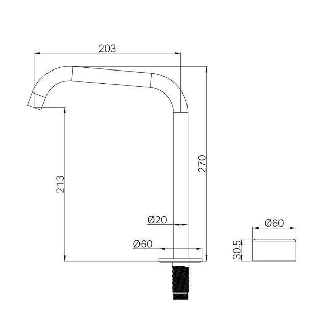 Technical Drawing Nero Serenity Progressive Bath/Kitchen Mixer Edge Spout With Metal Handle Matte Black 24E054MB - The Blue Space