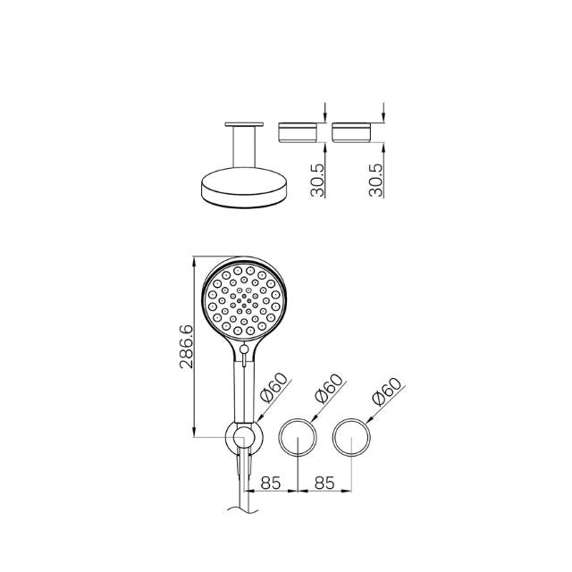 Technical Drawing Nero Serenity Progressive Shower System With Carrara Handle And Serenity Hand Shower Trim Kit Only Matte Black 24E097MB - The Blue Space