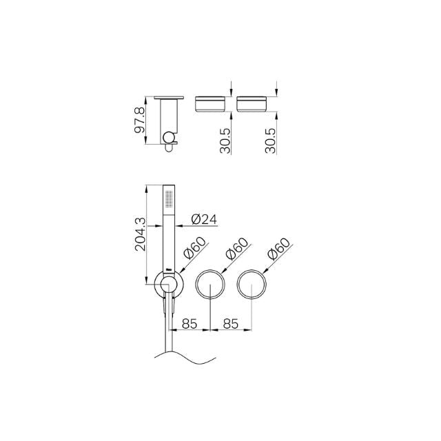 Technical Drawing Nero Serenity Progressive Shower System With Marquina Black Handle And Slim Shower Trim Kit Only Brushed Nickel 24E123BN - The Blue Space