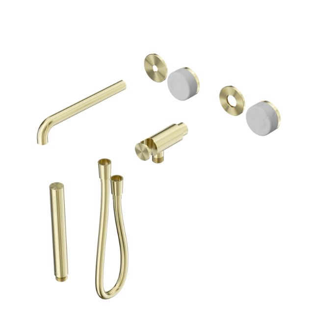 Nero Serenity Progressive Shower System With Spout With Carrara Handle And Slim Shower Trim Kit Only Brushed Gold 24E079BG - The Blue Space
