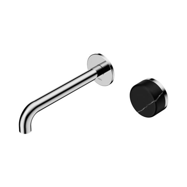 Nero Serenity Progressive Wall Basin Mixer 160mm Spout With Marquina Black Handle Chrome