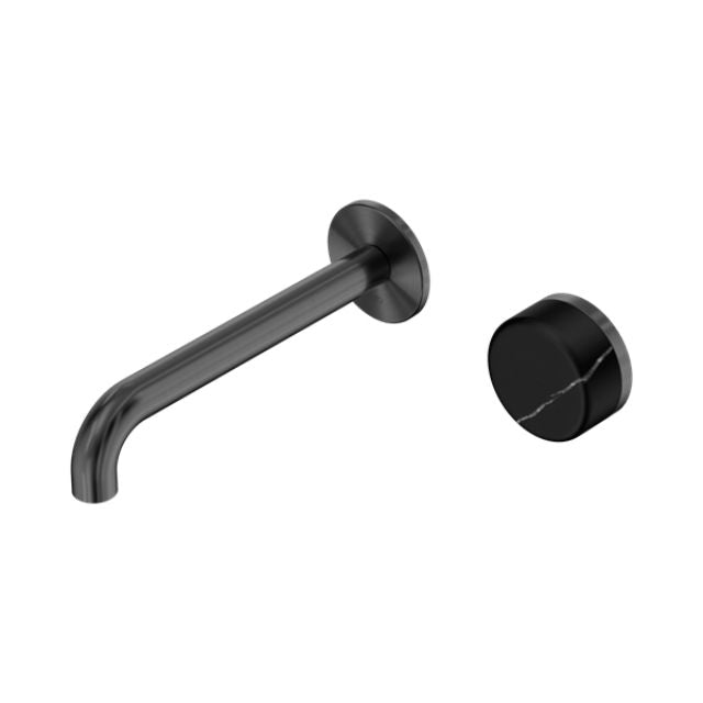 Nero Serenity Progressive Wall Basin Mixer 160mm Spout With Marquina Black Handle Gun Metal