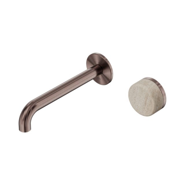 Nero Serenity Progressive Wall Basin Mixer 160mm Spout With Rome Travertine Handle Brushed Bronze 24E063BZ - The Blue Space