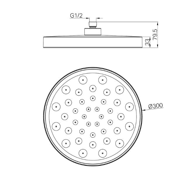 Technical Drawing Nero Serenity Shower Head Chrome 24D004CH - The Blue Space